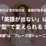 「英語が出てこない」と困っている女性と、周囲に英語のフレーズが浮かぶイメージ画像